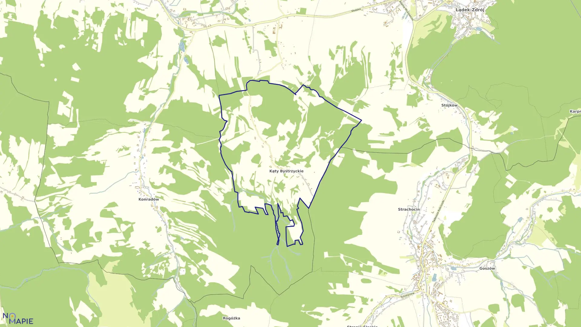 Mapa obrębu Kąty Bystrzyckie w gminie Lądek-Zdrój