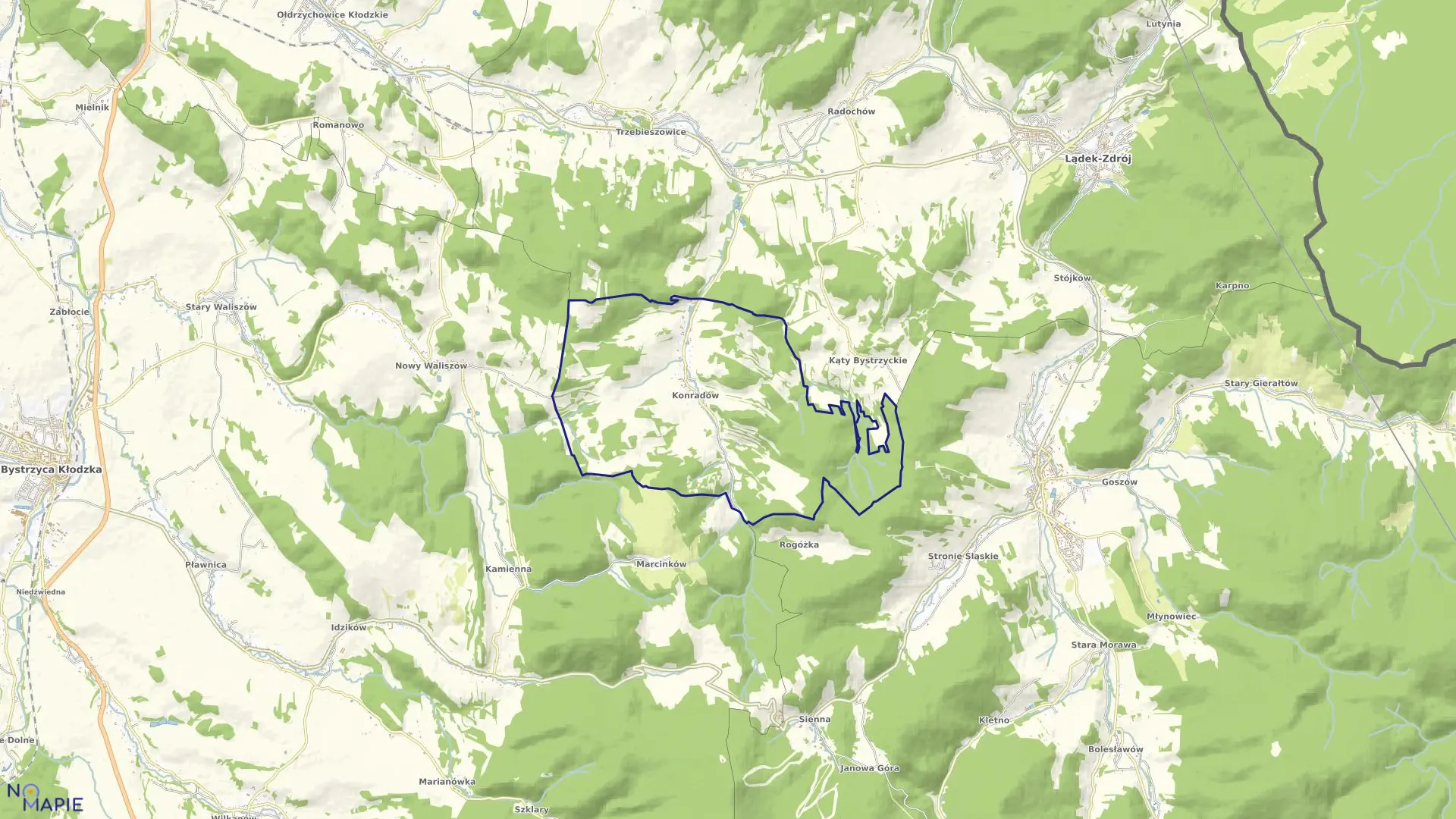Mapa obrębu Konradów w gminie Lądek-Zdrój