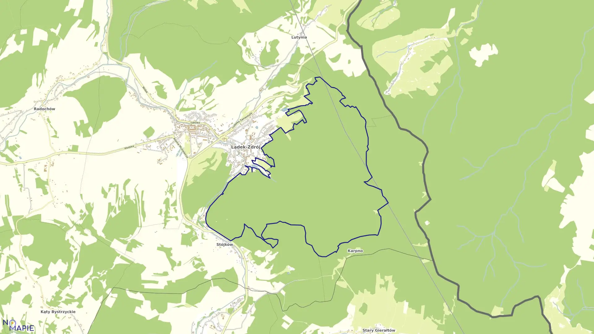 Mapa obrębu Lasy w gminie Lądek-Zdrój
