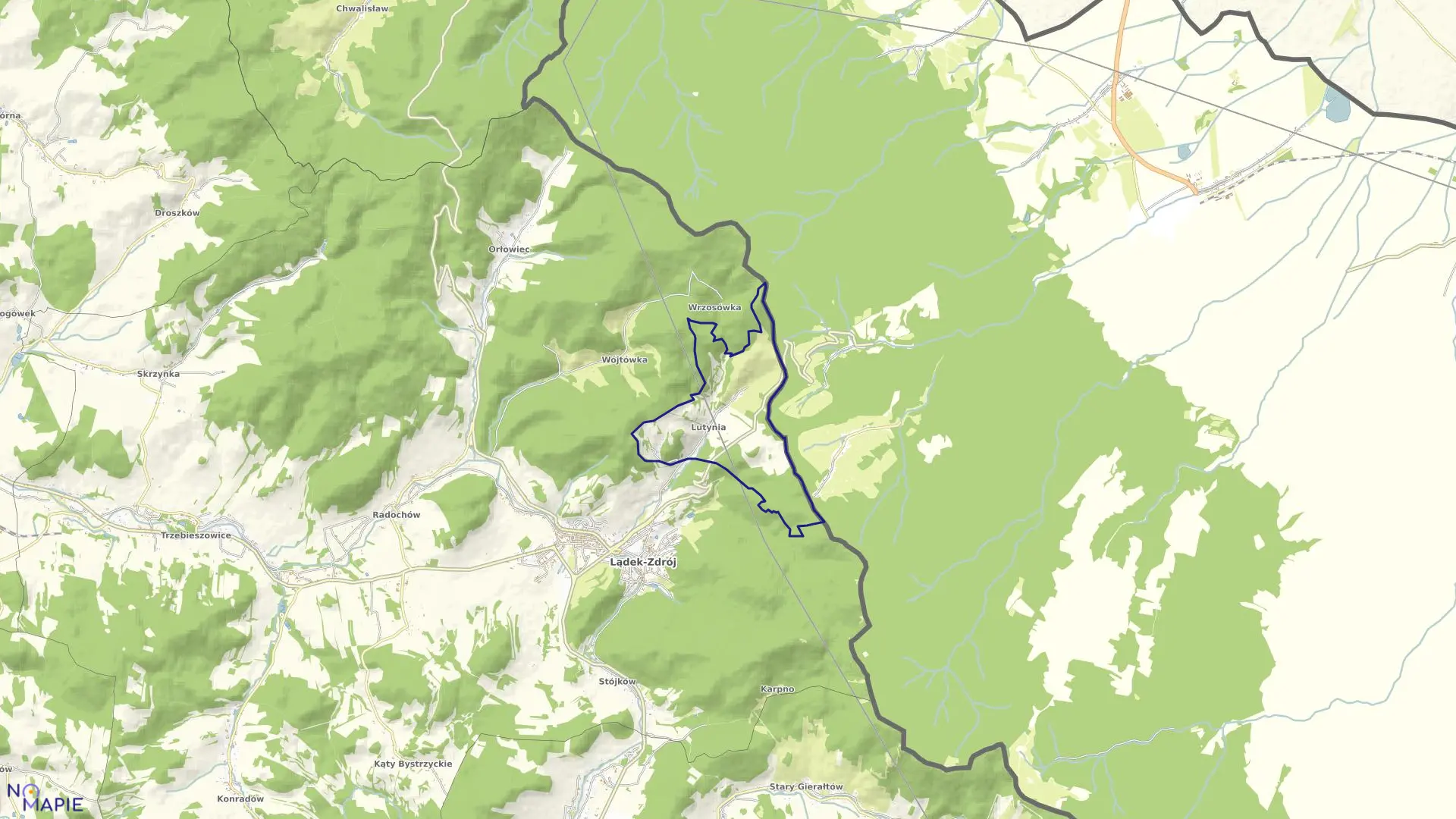 Mapa obrębu Lutynia w gminie Lądek-Zdrój