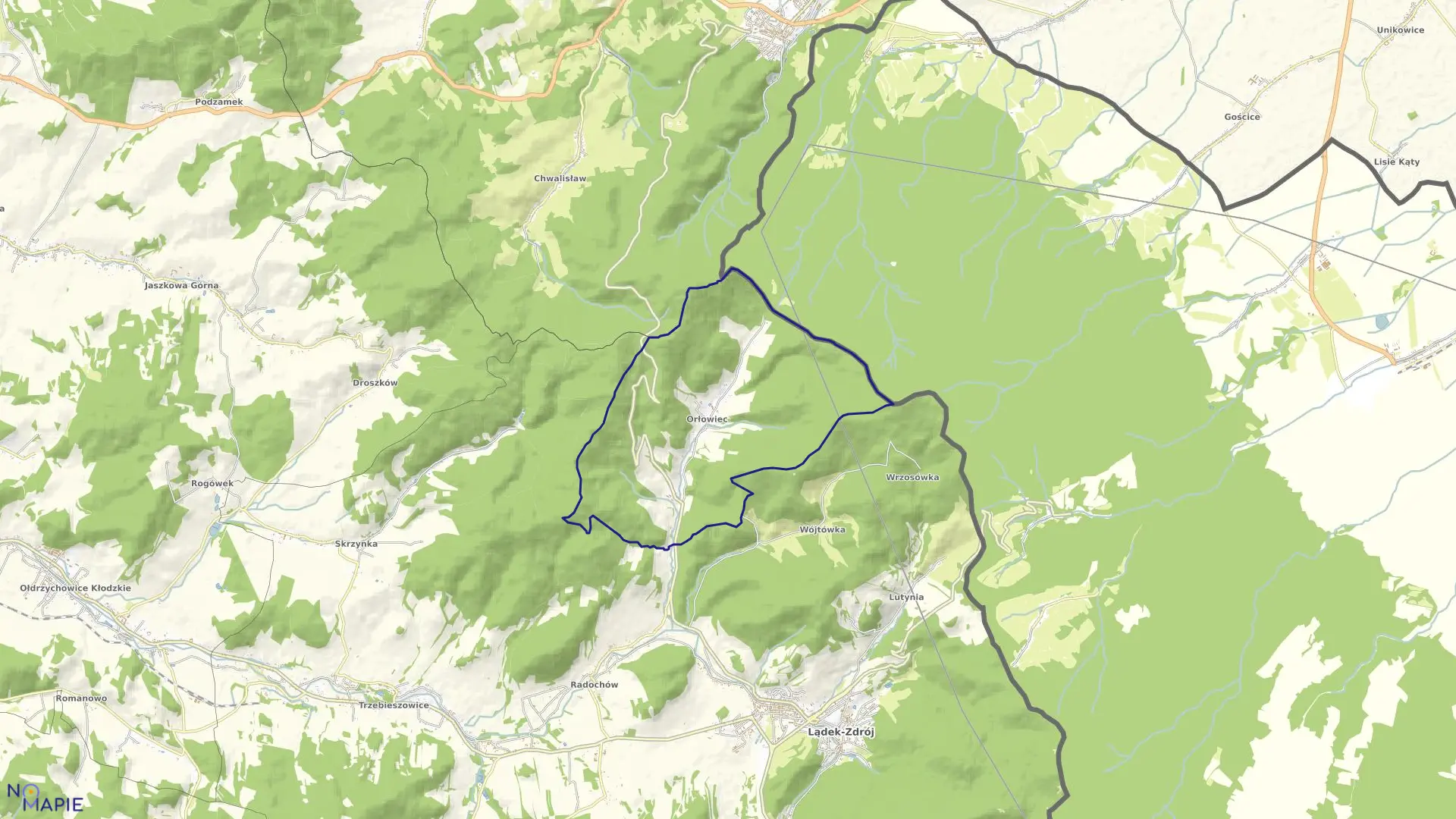 Mapa obrębu Orłowiec w gminie Lądek-Zdrój