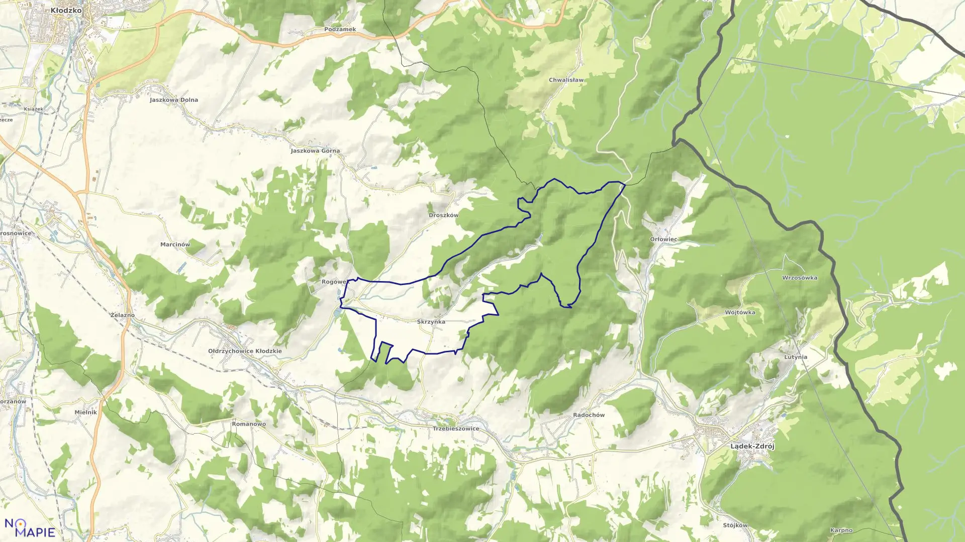 Mapa obrębu Skrzynka w gminie Lądek-Zdrój