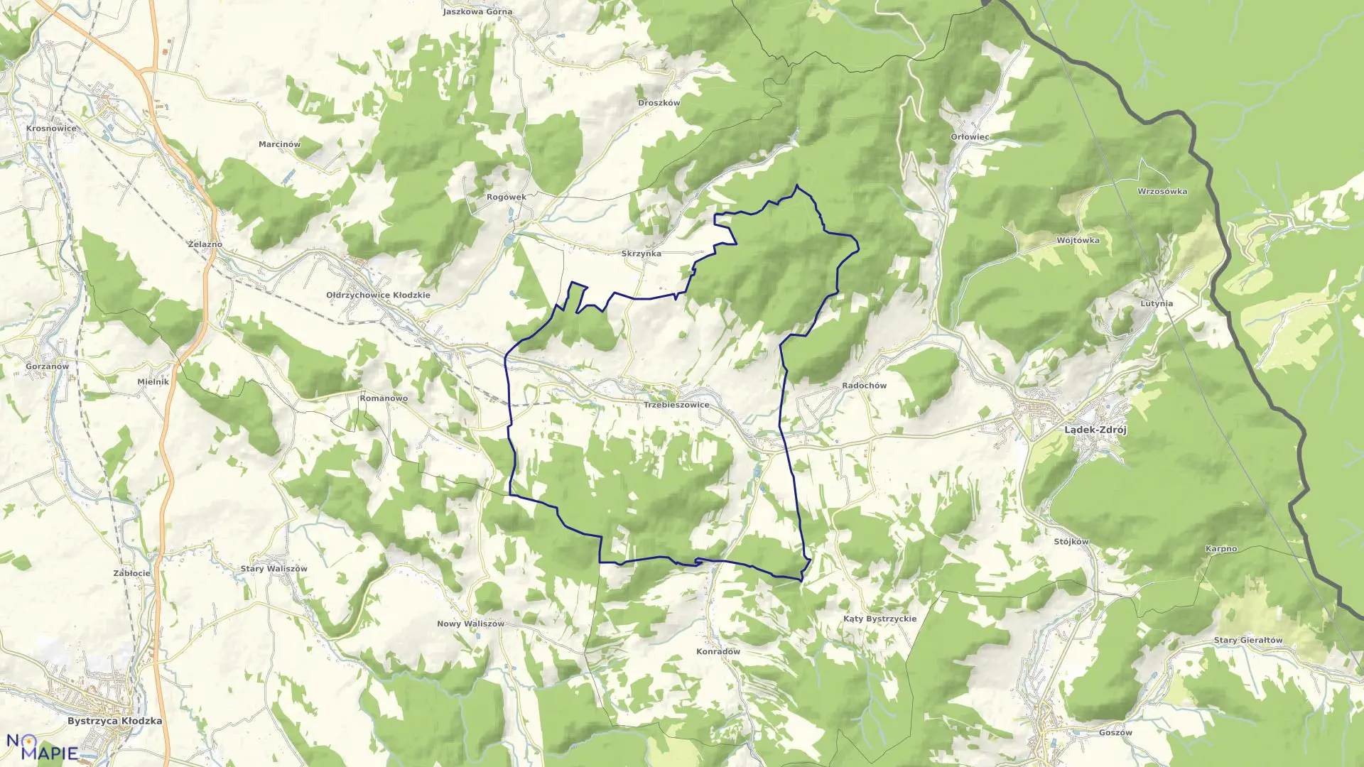 Mapa obrębu Trzebieszowice w gminie Lądek-Zdrój