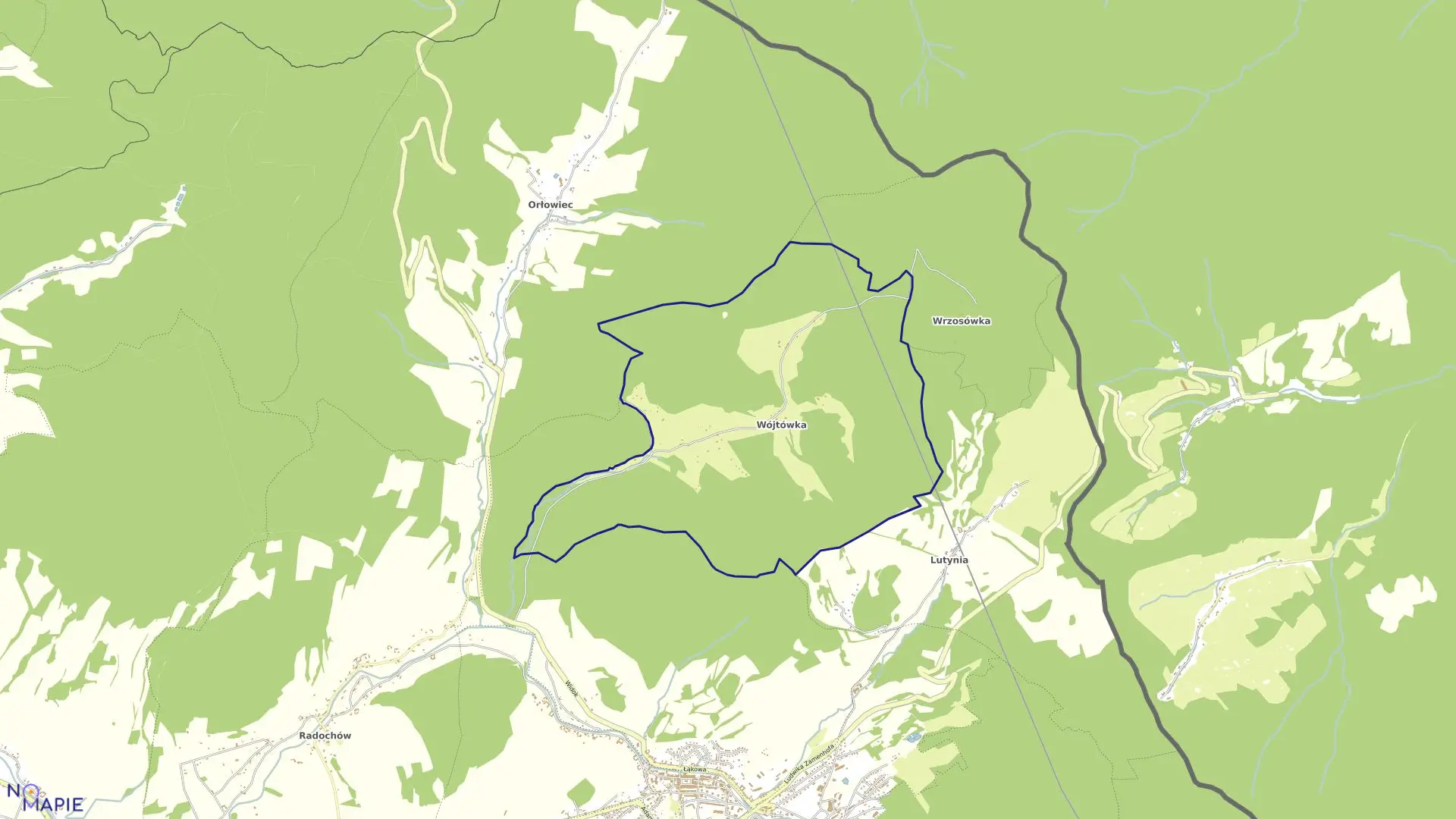 Mapa obrębu Wojtówka w gminie Lądek-Zdrój